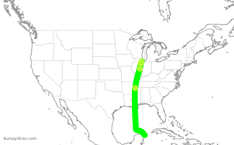 Turbulence forecast map for SWA228, MDW to MUN