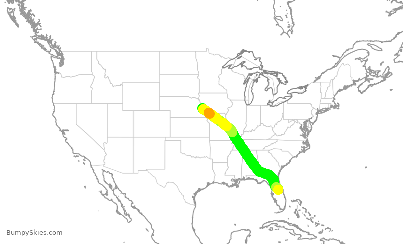 Turbulence forecast map for SWA2290, OMA to MCO