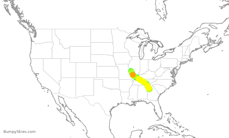 Turbulence forecast map for SWA2291, ATL to STL