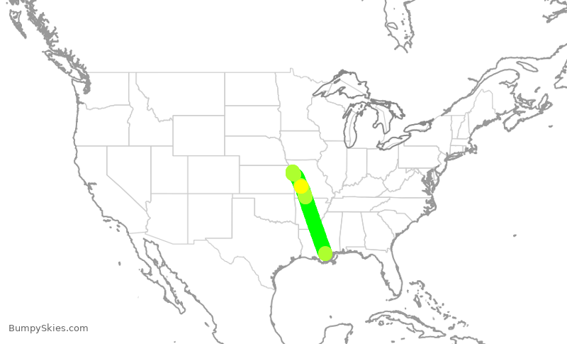 Turbulence forecast map for SWA2294, MSY to MCI