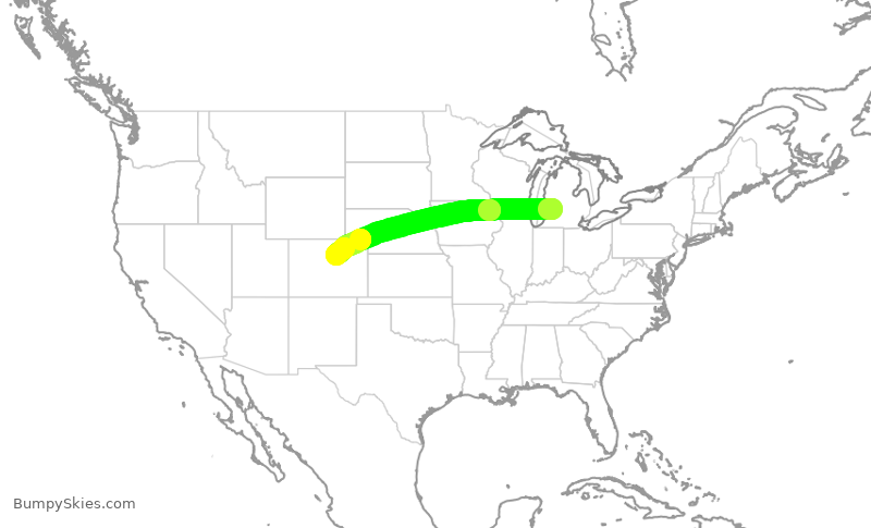Turbulence forecast map for SWA2295, GRR to DEN