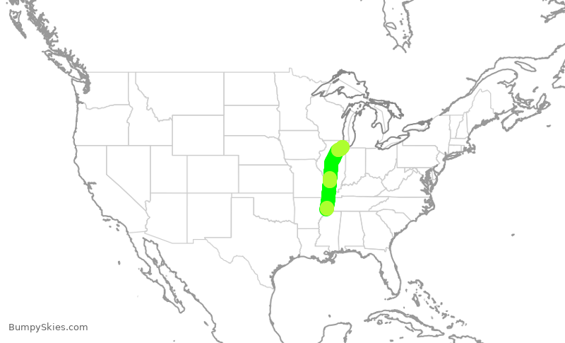 Turbulence forecast map for SWA22, MEM to MDW