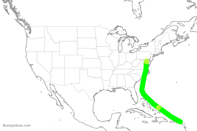 Turbulence forecast map for SWA2300, BWI to SXM