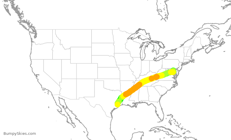 Turbulence forecast map for SWA2304, HOU to BWI