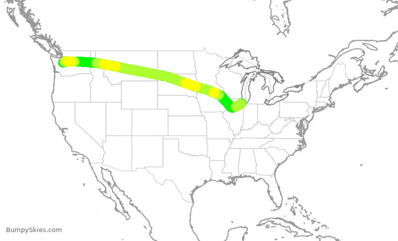Turbulence forecast map for SWA2304, SEA to MDW