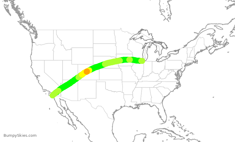 Turbulence forecast map for SWA2305, MDW to SAN