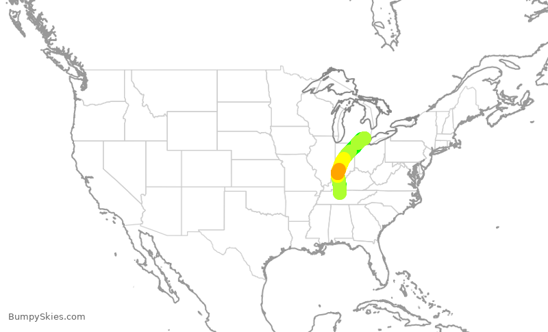 Turbulence forecast map for SWA2307, BNA to DTW