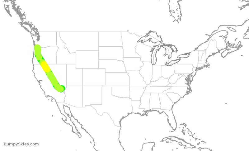 Turbulence forecast map for SWA2307, LAS to PDX