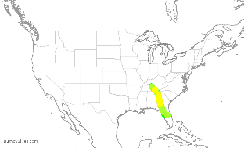 Turbulence forecast map for SWA2307, MCO to BNA