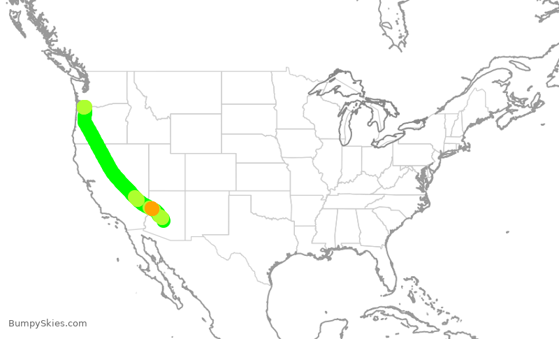 Turbulence forecast map for SWA2310, PHX to PDX