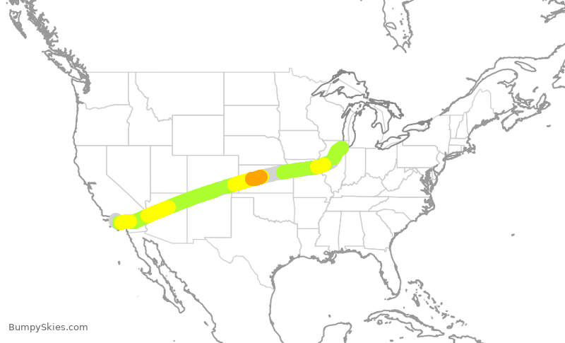 Turbulence forecast map for SWA2312, LAX to MDW