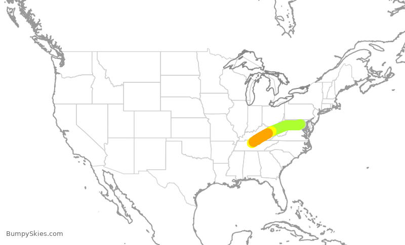 Turbulence forecast map for SWA2314, DCA to BNA