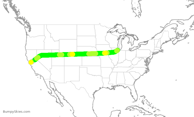 Turbulence forecast map for SWA2318, SFO to MDW