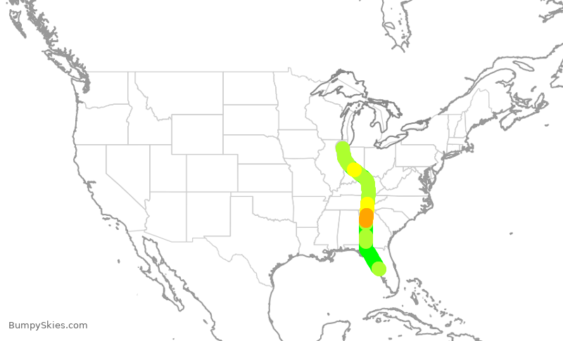 Turbulence forecast map for SWA2319, MDW to TPA