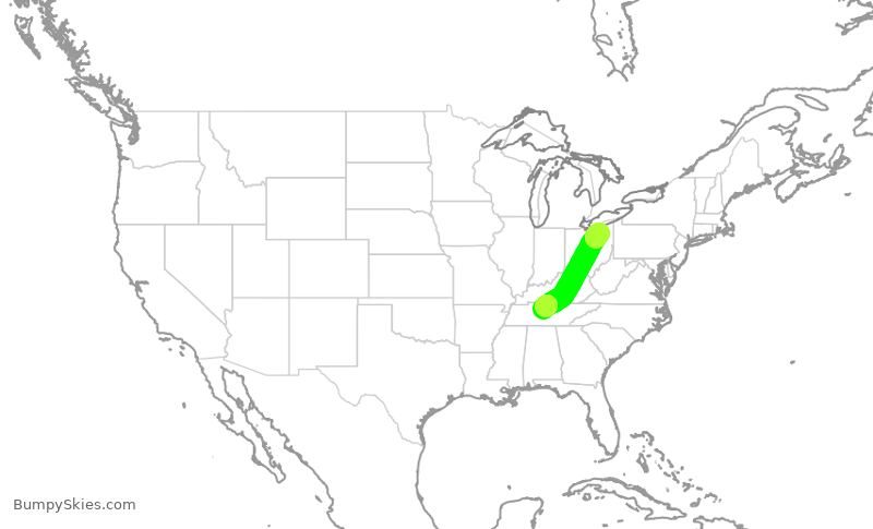 Turbulence forecast map for SWA2321, CLE to BNA