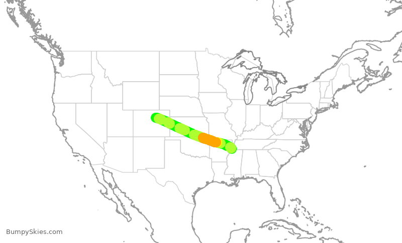 Turbulence forecast map for SWA2321, DEN to MEM