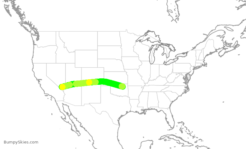 Turbulence forecast map for SWA2322, LAS to TUL