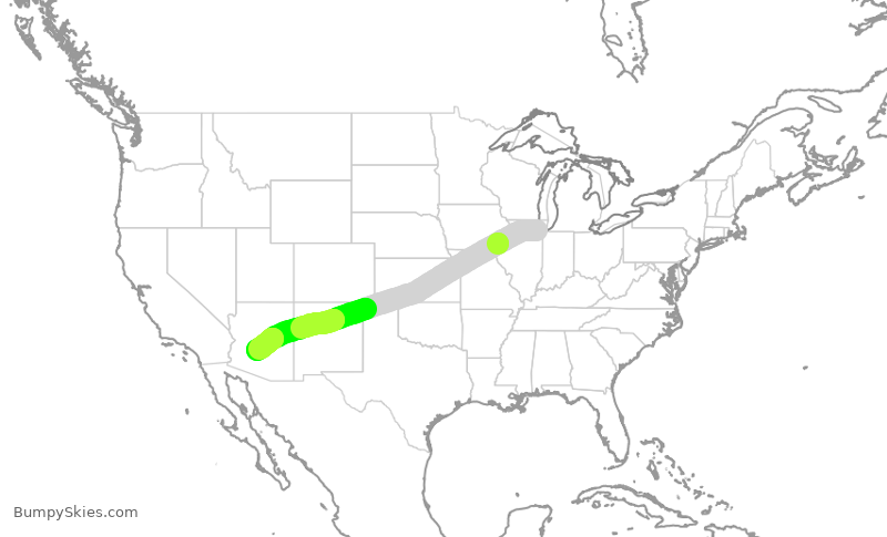 Turbulence forecast map for SWA2327, MDW to PHX