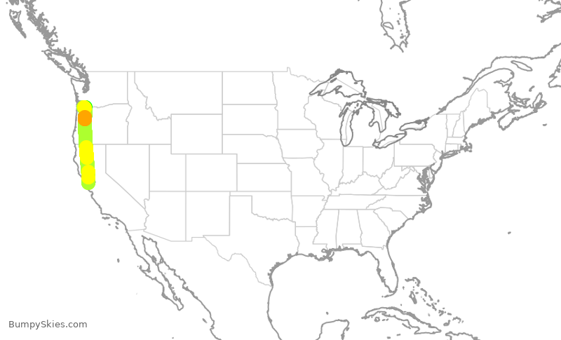 Turbulence forecast map for SWA2327, OAK to PDX