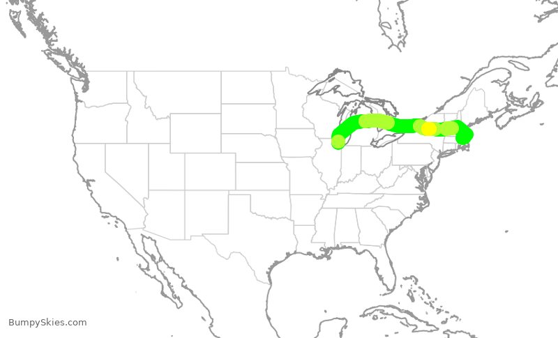Turbulence forecast map for SWA232, MDW to BOS