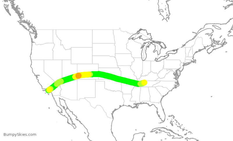 Turbulence forecast map for SWA2331, LAX to BNA