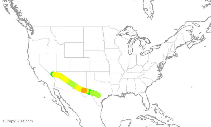 Turbulence forecast map for SWA2334, LAS to SAT