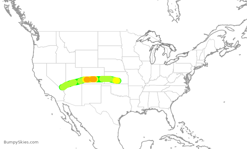 Turbulence forecast map for SWA2335, ICT to LAS