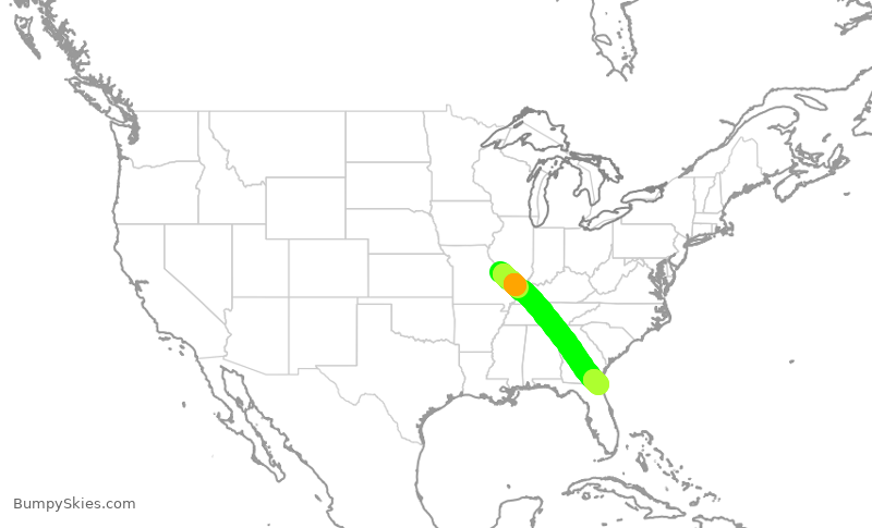Turbulence forecast map for SWA2336, STL to JAX