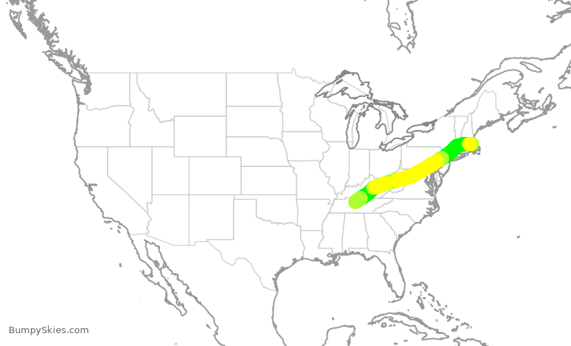 Turbulence forecast map for SWA2338, BOS to BNA