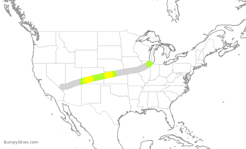 Turbulence forecast map for SWA2338, LAS to MDW