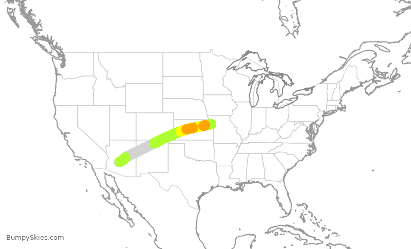 Turbulence forecast map for SWA2338, MCI to PHX
