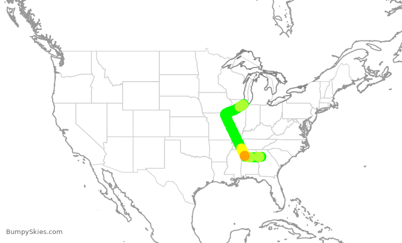 Turbulence forecast map for SWA233, ATL to MDW