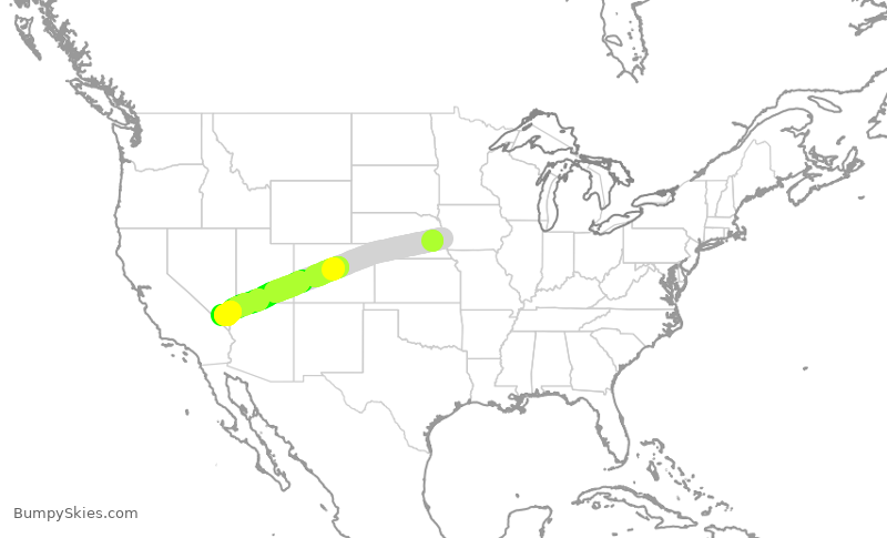 Turbulence forecast map for SWA2340, OMA to LAS