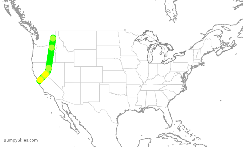 Turbulence forecast map for SWA2346, GEG to SJC