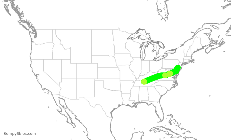 Turbulence forecast map for SWA234, BNA to PHL