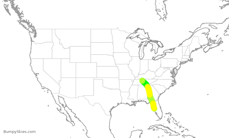 Turbulence forecast map for SWA2364, TPA to BNA