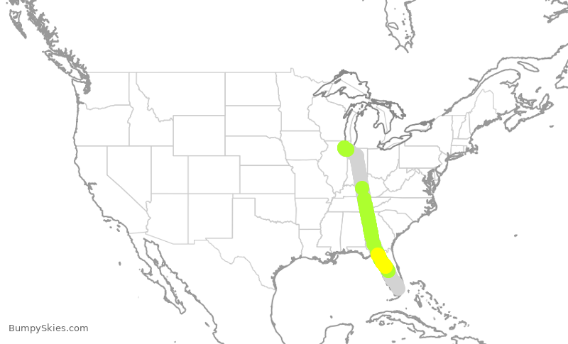 Turbulence forecast map for SWA2368, MIA to MDW
