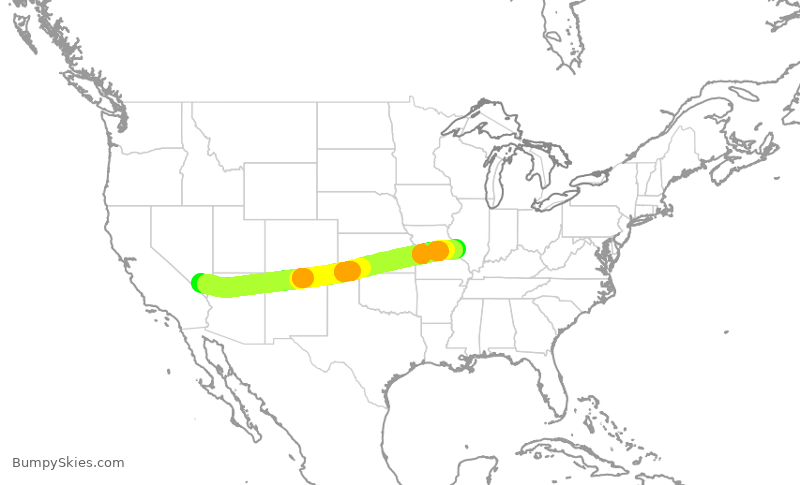 Turbulence forecast map for SWA2371, LAS to STL