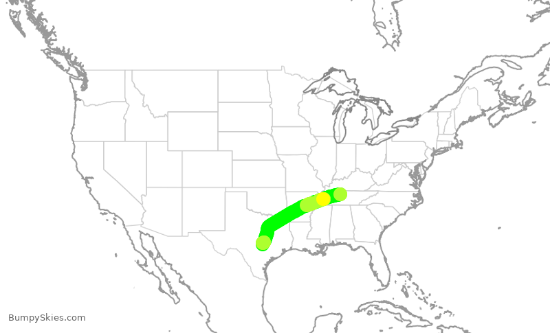 Turbulence forecast map for SWA2372, BNA to AUS