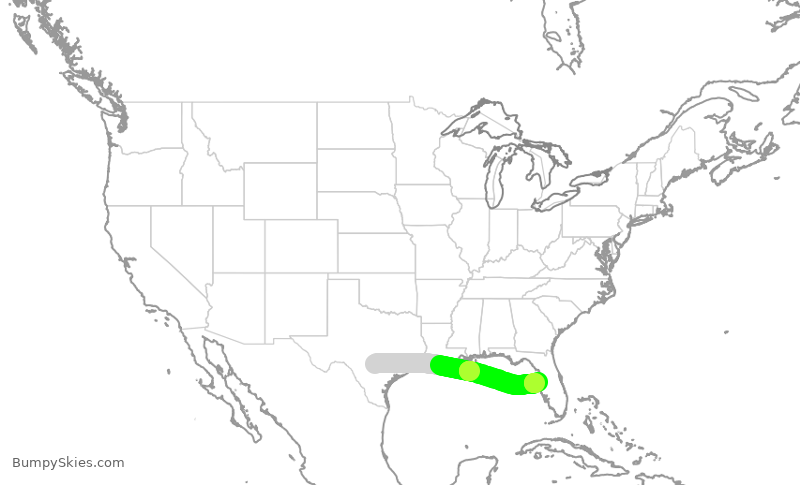 Turbulence forecast map for SWA2372, SAT to TPA