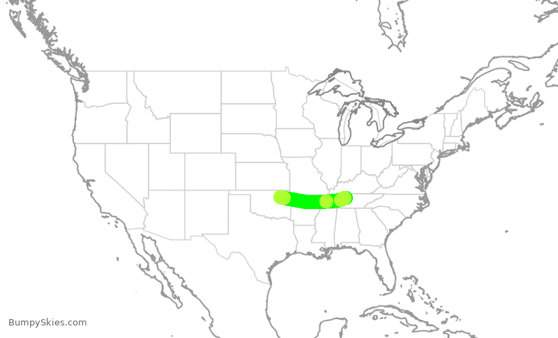 Turbulence forecast map for SWA2374, TUL to BNA