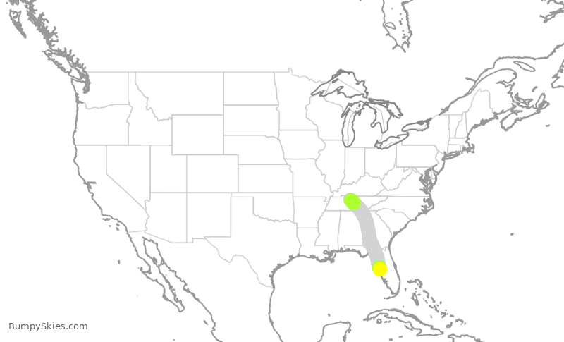 Turbulence forecast map for SWA237, TPA to BNA