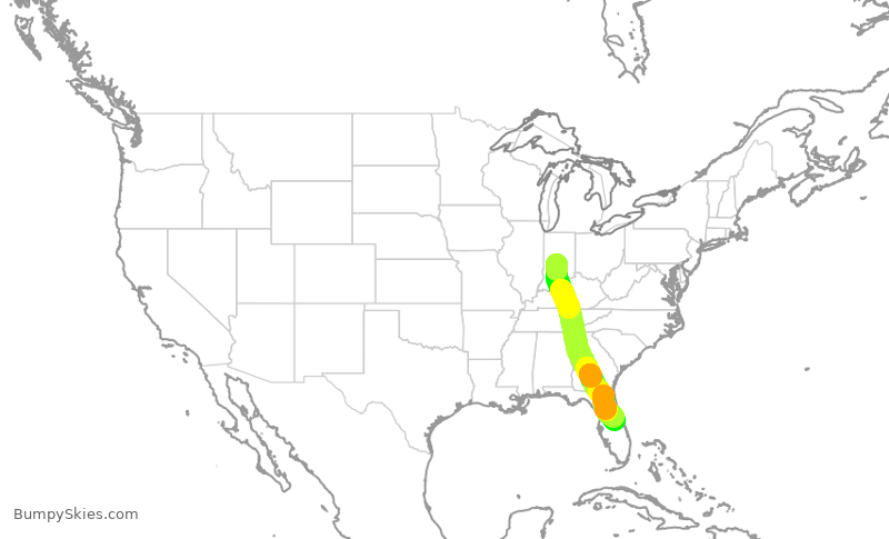 Turbulence forecast map for SWA2384, IND to MCO