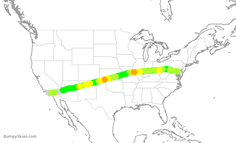 Turbulence forecast map for SWA2385, LAX to BWI