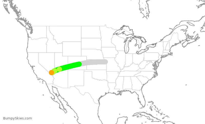 Turbulence forecast map for SWA2392, MCI to LAS