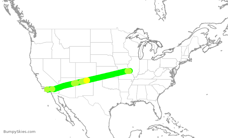 Turbulence forecast map for SWA2400, LAX to STL