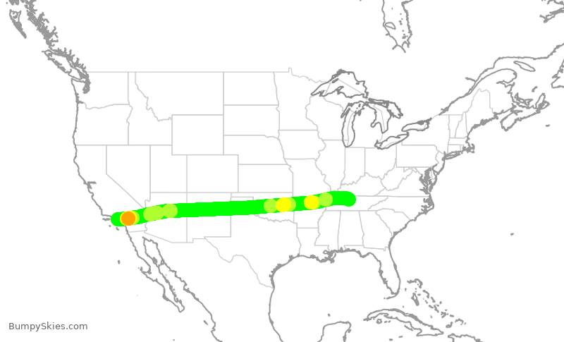 Turbulence forecast map for SWA2404, BNA to LAX