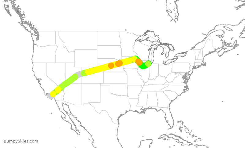 Turbulence forecast map for SWA2413, LAX to MDW