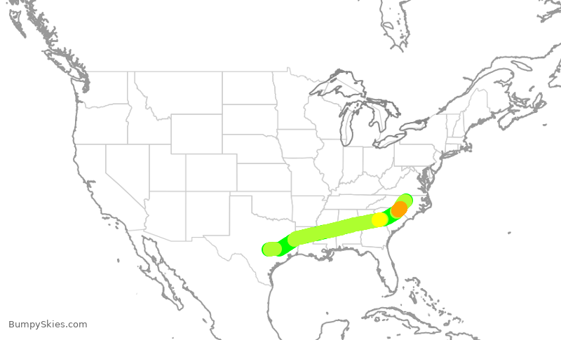 Turbulence forecast map for SWA2416, AUS to RDU
