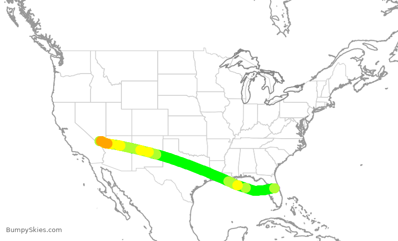 Turbulence forecast map for SWA2416, MCO to LAS